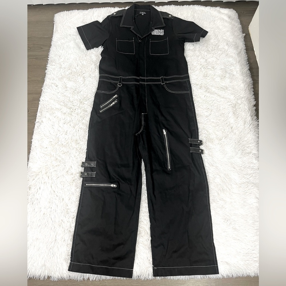 DOLLS KILL x MARILYN MANSON Oversized Boiler Suit Jumpsuit Short Sleeves Black